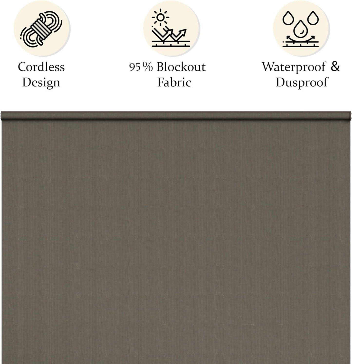 CozyHom Outdoor Roller Shades, 420GSM 95% Blackout Cordless Patio Roller Blinds with Pole, 8'Wx8'H Waterproof Blinds Roll Up for Gazebo Porch, Deck, Pergola, Brown