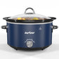 Heynemo 4QT Compact Slow Cooker & Food Warmer with 3 Temperature Settings, Removable Ceramic Pot, Dishwasher-Safe Glass Lid, Stainless Steel - Blue