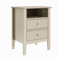 May in Color Modern Fluted Nightstand with 2 Drawers and Storage Shelf- Beige