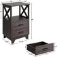 Royalcraft End Table, Side Table with X Shaped Design, Wooden Rustic End Table with 2 Large Storage Drawers and Large Open Shelf for Living Room
