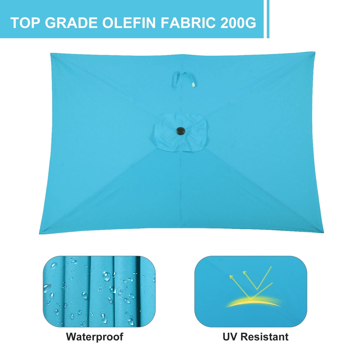 Heynemo Rectangular Patio Umbrella 10' x 6.5' with Hand Crank, Outdoor Market Umbrella with Waterproof Cover for Garden, backyard and Deck, Light Blue