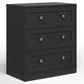 Heynemo 3-Drawer Nightstand, Wooden Bedside Table with Gold Knobs, Modern Storage Cabinet for Bedroom, Living Room, or Hallway, Black