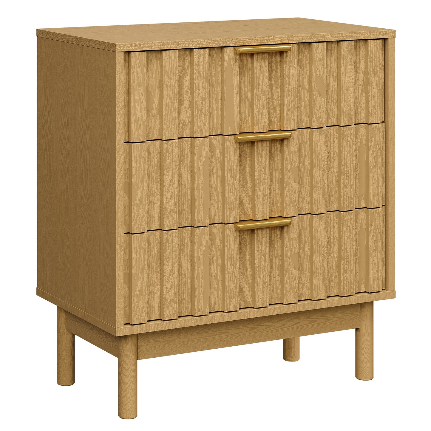 Heynemo Fluted 3 Drawer Dresser Set of 2, Wood Closet Organizer for Bedroom, Living Room, Entryway, Natural Wood Tone