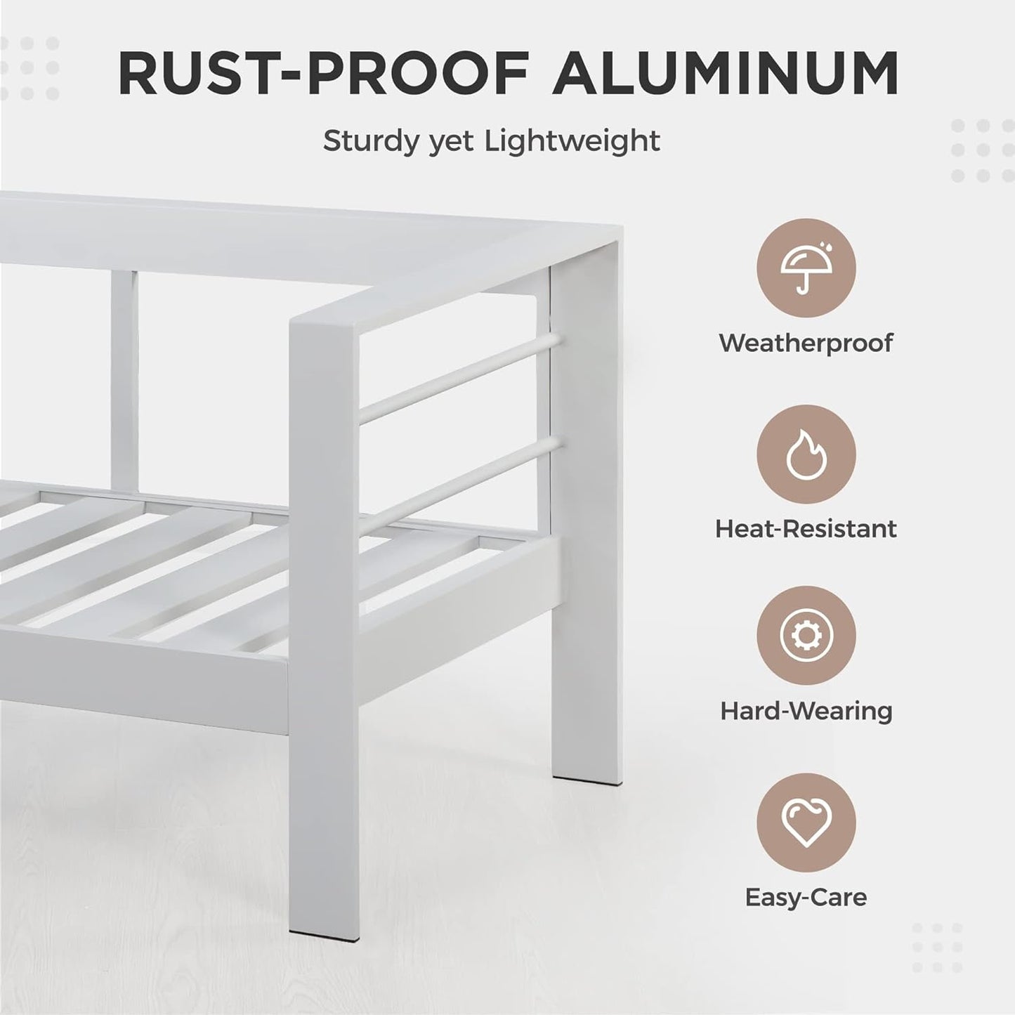 Superjoe Outdoor Furniture Set w/CSA Certified 54in Propane Gas Fire Pit Table, 4 Seats Aluminum Patio Conversation Sofa with 5in Olefin Cover Cushions, White