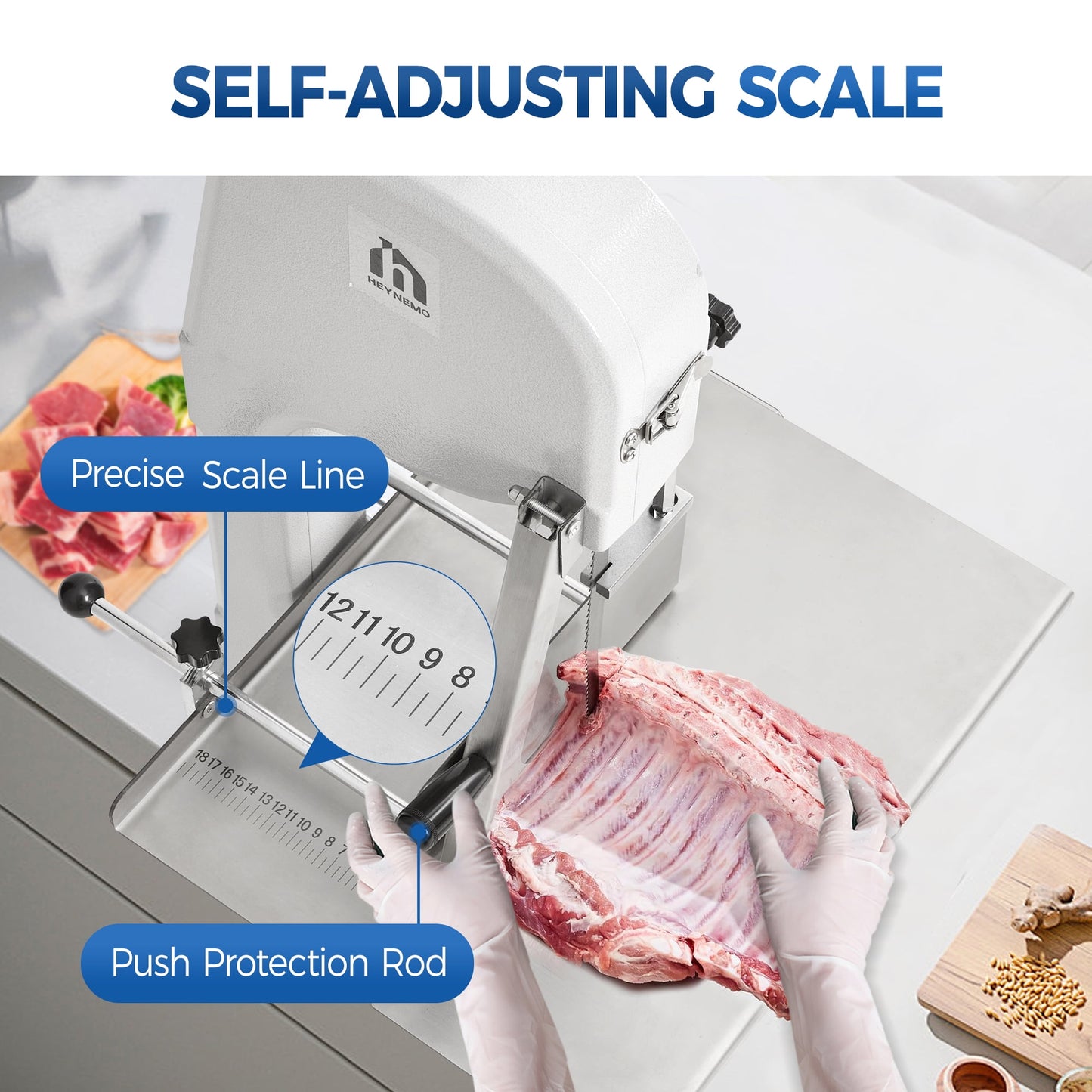 Sunvivi 1500W Electric Meat Saw, Bone Cutting Bandsaw with 5 Blades, Adjustable Thickness for Beef, Pork, Chicken, Fish