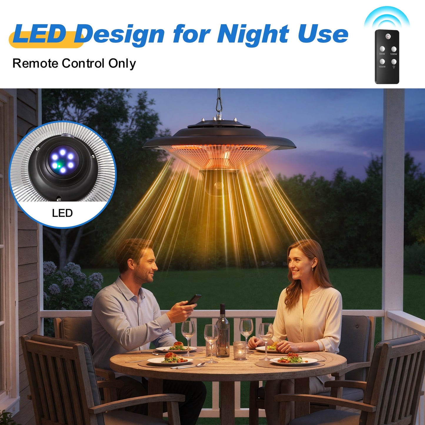 Heynemo Patio Heater with 3 Adjustable Modes, Ceiling Mounted Outdoor Electric Heater, Waterproof Ceiling Heater for Porch, Garage, Balcony, Black