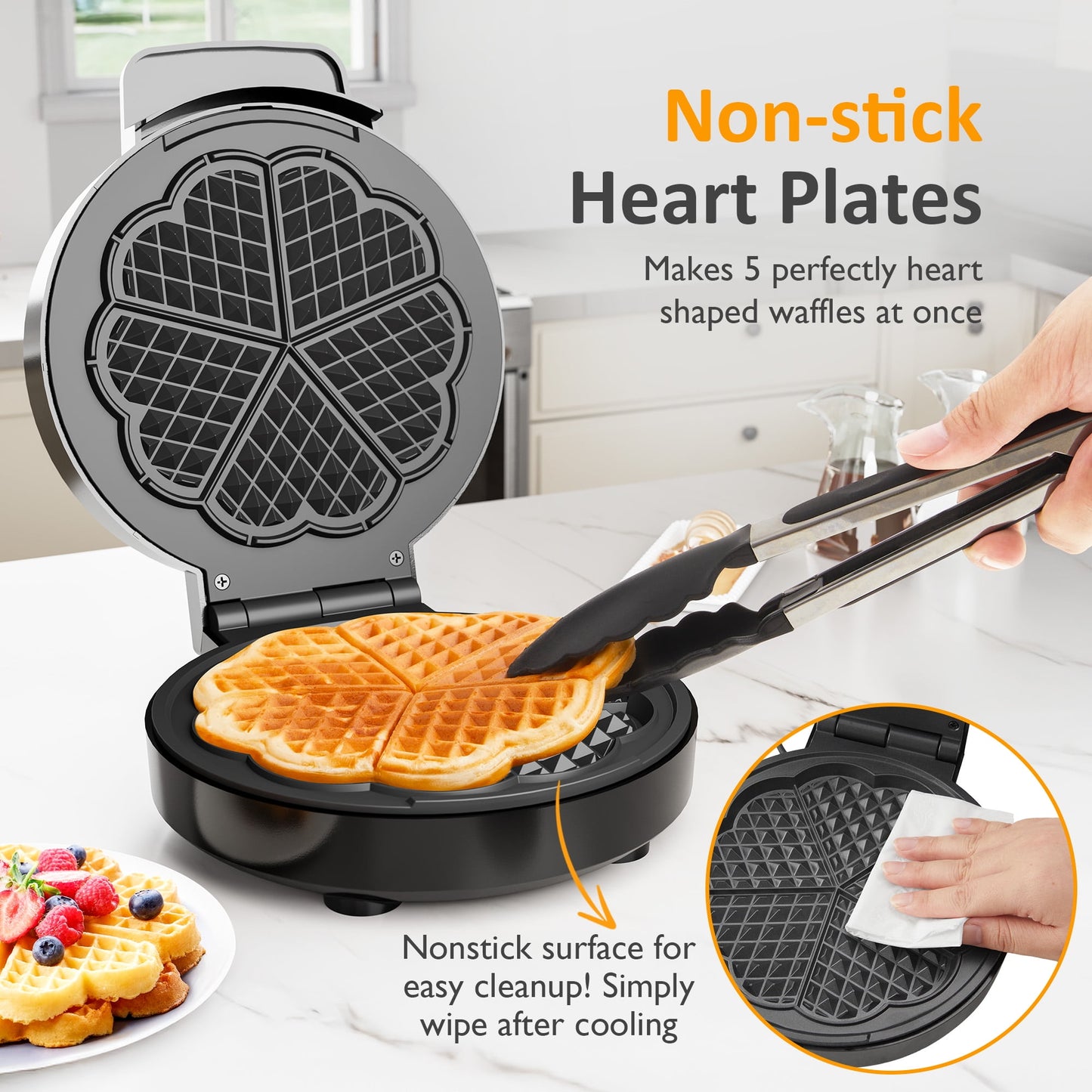 Sunvivi 5 Heart-Shaped Waffle Maker with Adjustable Temp