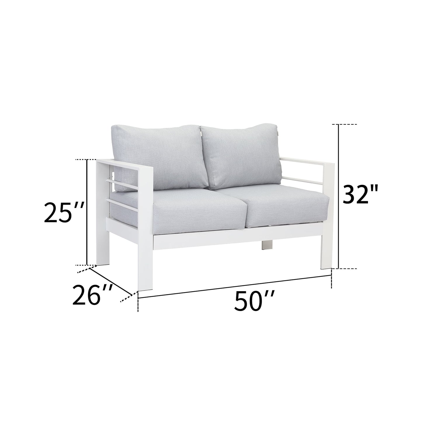 Superjoe Outdoor 2-Seat Patio Aluminum Loveseat Sofa Couch Furniture with Light Grey Cushions, White