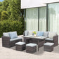 Heynemo 7 Piece Outdoor Patio Furniture Set, Dining Sectional Sofa with Dining Table Chair, All Weather Wicker Conversation Set with Ottoman, Grey