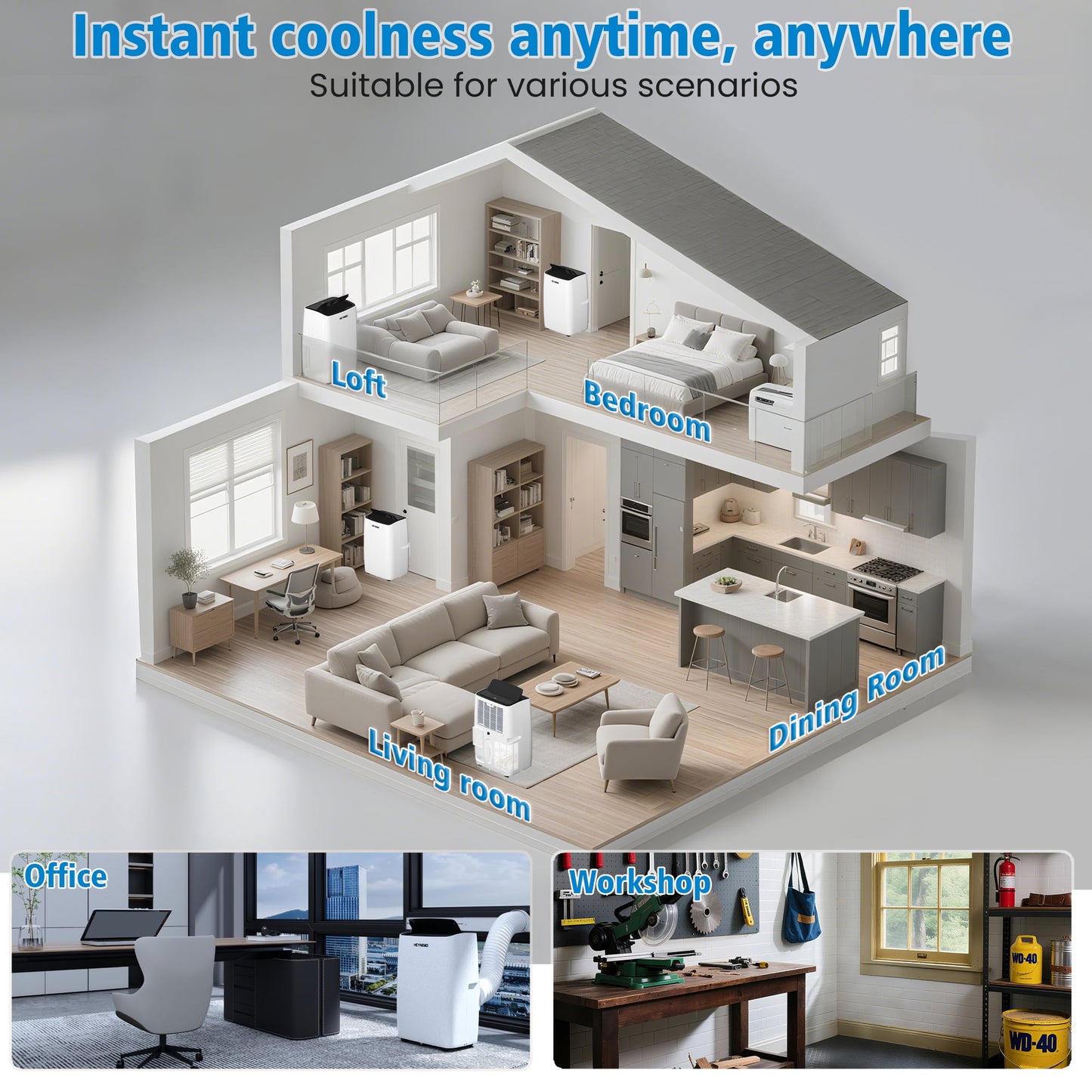 Sunvivi 14,000 BTU 3-in-1 Portable Air Conditioner with Heat, Dehumidifier & Fan