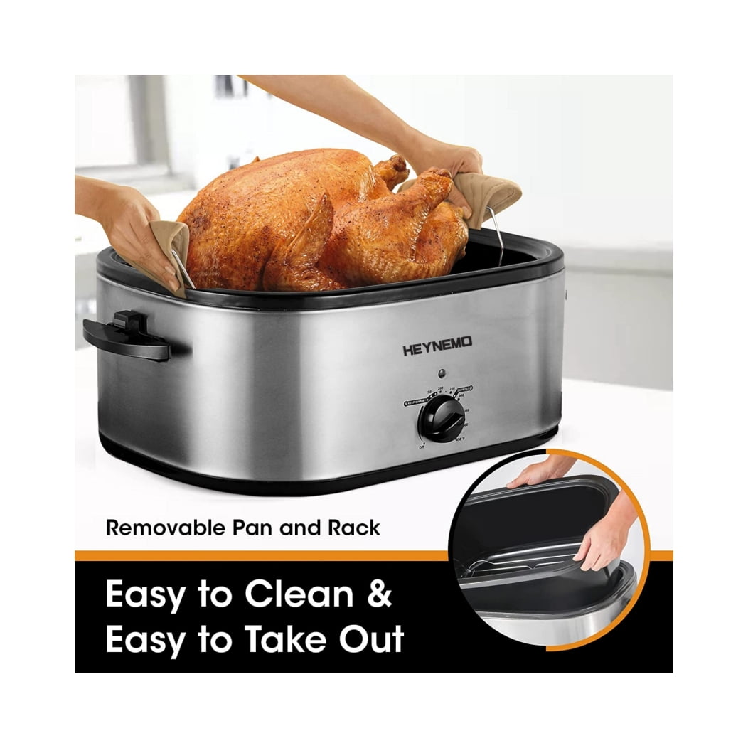 CozyHom 20 Quart Electric Roaster Oven Stainless Steel Roaster Oven, Self-Basting Lid Removable Insert Pot, Silver
