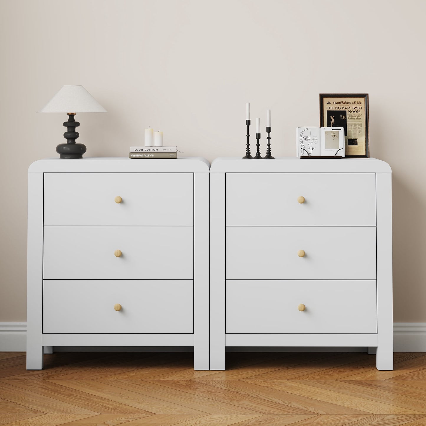 May in Color Modern Chest of Drawers, with Rounded Corners and Soft Close Drawers, 1 Piece, White
