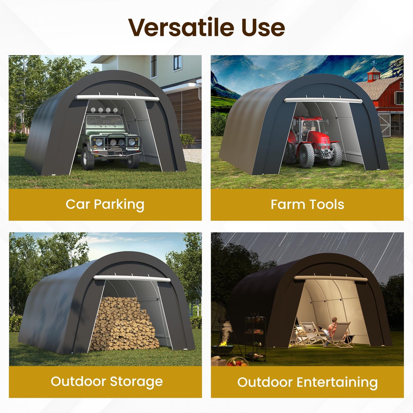 Heynemo 13' x 20' Heavy Duty Carport with Weatherproof PE Cover and Steel Frame, Portable Outdoor Car Canopy Party Tent with 2 Roll up Doors
