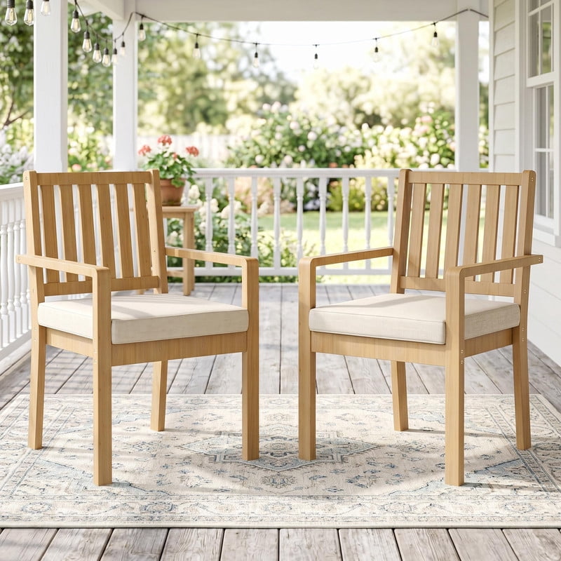 Acacia Patio Chairs Set of 2 for All-Weather, Outdoor Patio Chairs with 3.1" Thick Cushions, Wooden Porch Chairs for Deck Balcony Garden, Brown,Heynemo