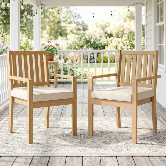 Acacia Patio Chairs Set of 2 for All-Weather, Outdoor Patio Chairs with 3.1" Thick Cushions, Wooden Porch Chairs for Deck Balcony Garden, Brown,Heynemo