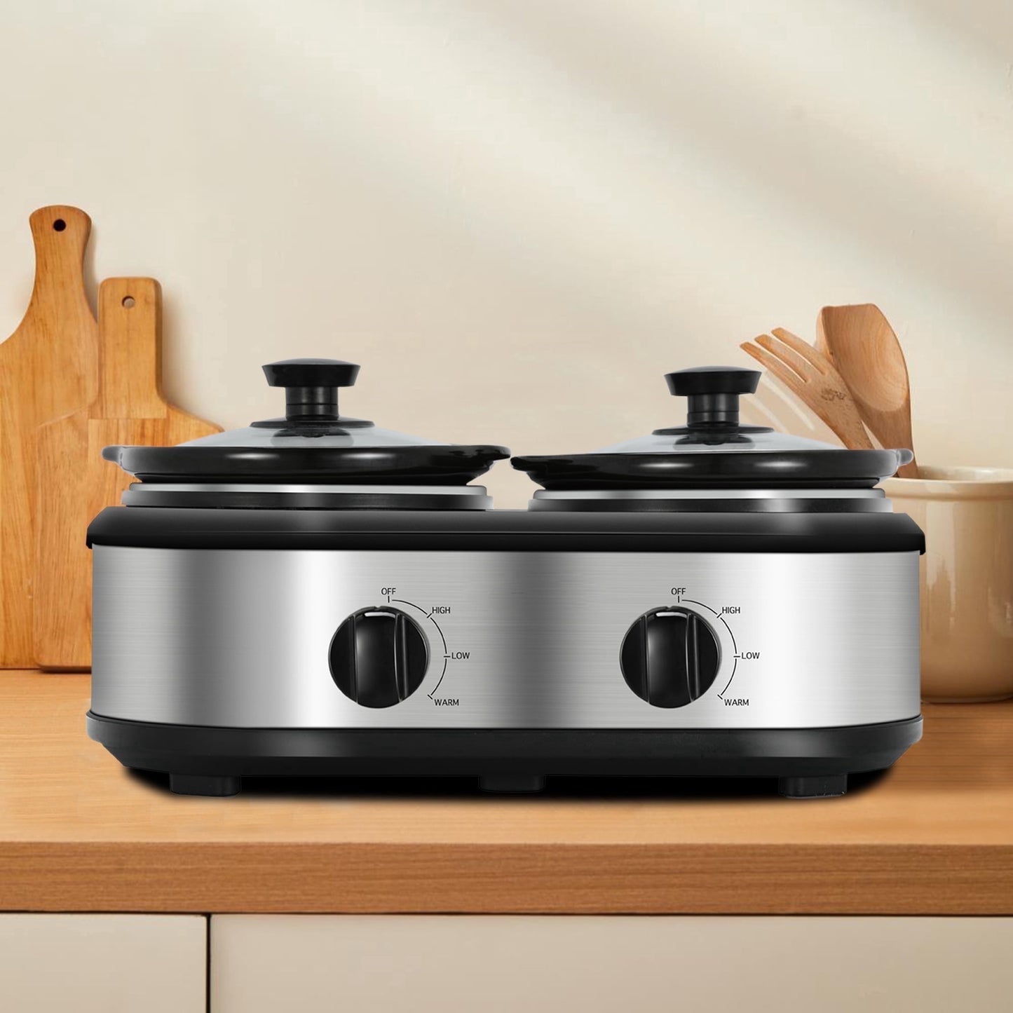 Cozy Home Superjoe 2.5 qt Dual Pot Stainless Steel Crock Electric Slow Cooker