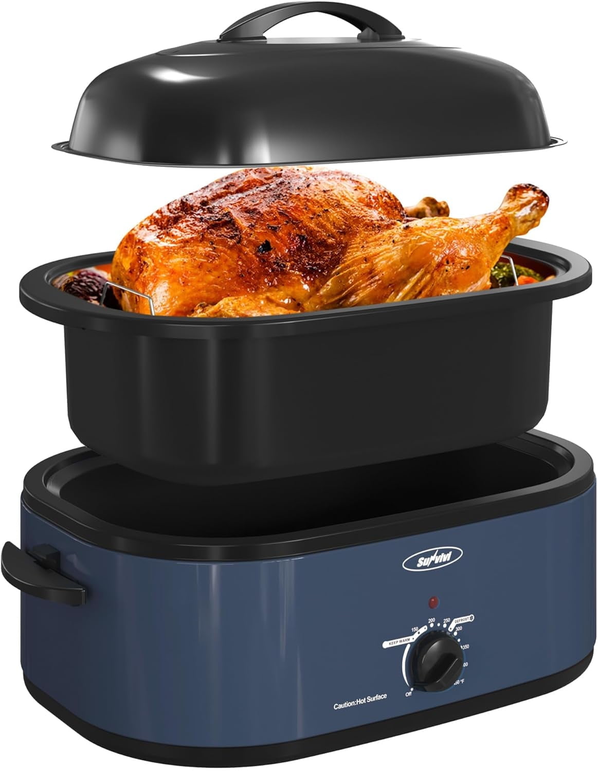 CozyHom 18 Quart Electric Roaster Oven with Self-Basting Lid, Turkey Roaster Oven Buffet with Removable Pan, Cool-Touch Handles, Blue