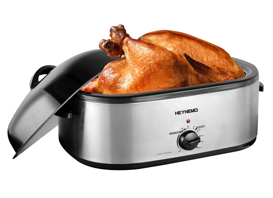 CozyHom 18 Quart Electric Turkey Roaster Oven, Stainless Steel Roaster Oven With Self-Basting Lid Removable Insert Pot, Silver