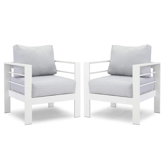 CozyHom 2 Pcs Outdoor Patio Furniture Sets Aluminum Sofa Armchair Indoor Patio Conversation Sofa Chair With Cushion, White