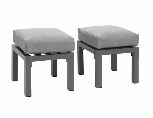 CozyHom 2 Pieces Assembled Patio Outdoor Ottomans, Modern Aluminum Footstool With Cushions, Metal Furniture For Balcony Garden Deck, Gray