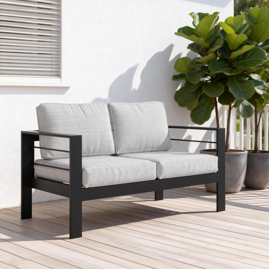 CozyHom 2-Seater Indoor Outdoor Patio Aluminum Armchair Furniture Sofa Sets With Cushions, Cozy Patio Conversation Sofa Chairs For Garden Living Room, Gray
