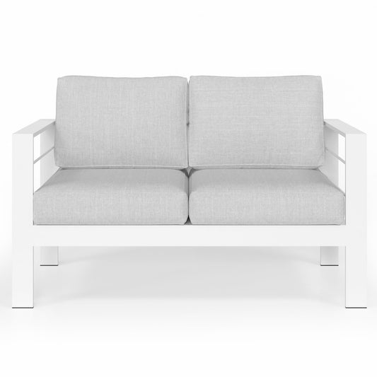 CozyHom 2 Seats Outdoor Patio Aluminum Loveseat Furniture Set, Contemporary All-Weather Patio Conversation Chair Set With Cushions, White