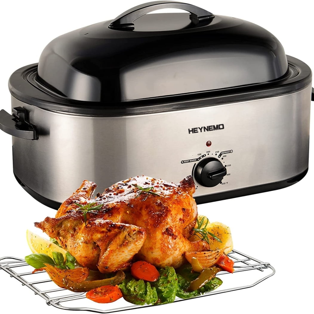 CozyHom 20 Quart Electric Roaster Oven Stainless Steel Roaster Oven, Self-Basting Lid Removable Insert Pot, Silver