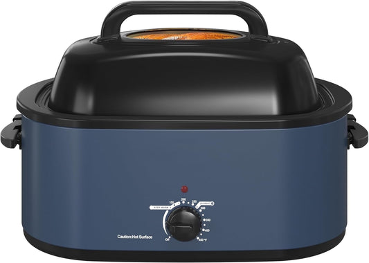 CozyHom 22-Quart Electric Roaster Oven with Visible Self-Basting Lid, Turkey Roaster Oven with Removable Pan and Rack, Perfect for Large Meals and Holiday Feasts, Blue