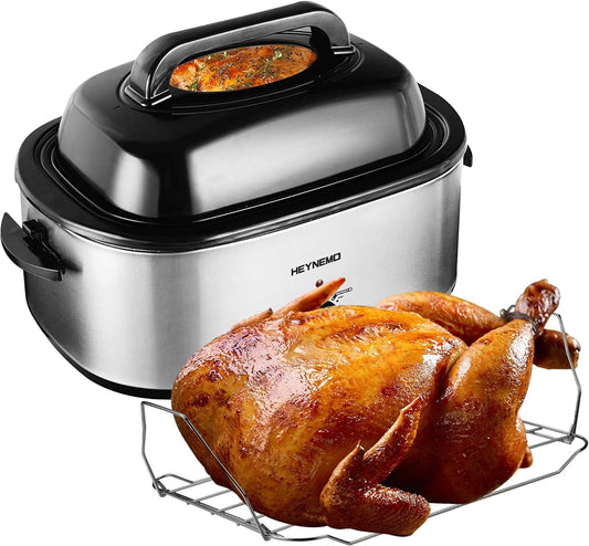 CozyHom 24 Quart Electric Roaster Oven Stainless Steel Roaster Oven with Self-Basting Lid Removable Insert Pot, Silver