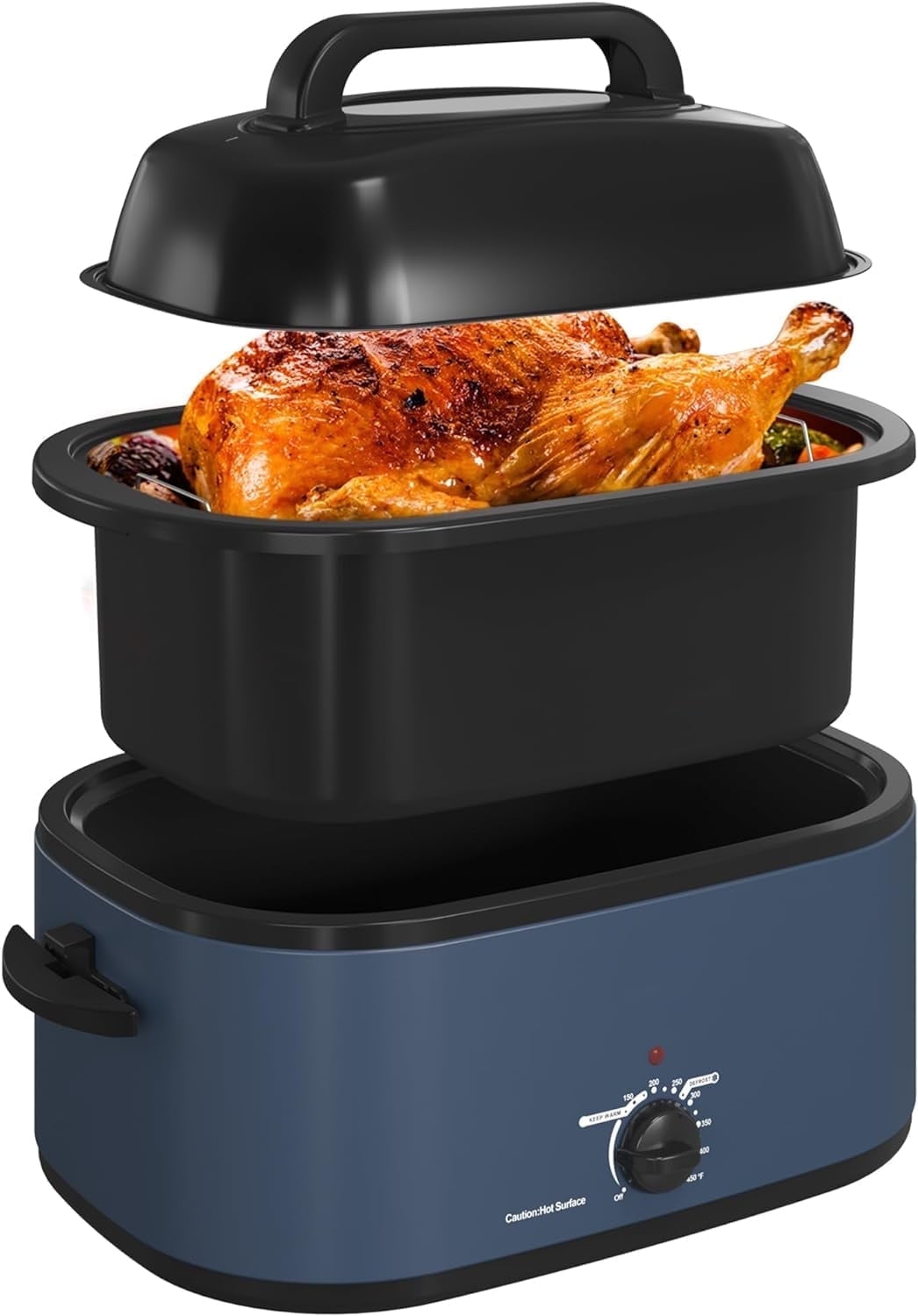 CozyHom 26-Quart Electric Roaster Oven with Visible Self-Basting Lid, Turkey Roaster Oven with Removable Pan and Rack, Perfect for Large Meals and Holiday Feasts, Blue