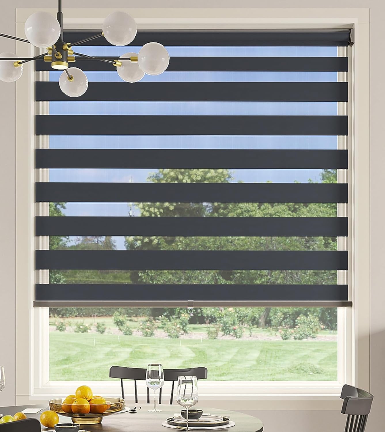 Superjoe Cordless Zebra Blinds for Windows, Living Room Roller Shades Blinds for Windows, Dual Layer Sheer or Privacy Light Control, Day and Night Window Shades for Home, Office