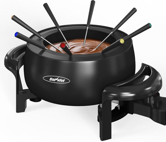 CozyHom Electric Fondue Pot Set for Melting Chocolate Cheese, 3 Quart Fondue Set with Adjustable Temperature Control and 8 Color-Coded Forks, 1000W Non-Stick Fondue Maker for Dessert, Oil and Broth