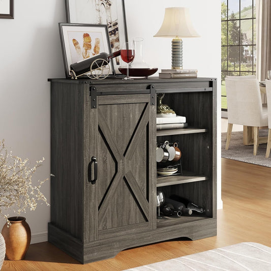 CozyHom Kitchen Pantry Storage Cabinet With Drawers and Shelves, Wine Bar Buffet Cabinet Liquor Bar Sideboard, Gray