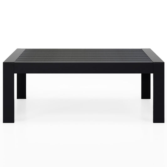 CozyHom Modern Outdoor Patio Aluminum Black Coffee Table, All Weather Metal Outdoor Rectangle Coffee Table Long Table, Black