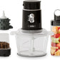 CozyHome Electric Food Chopper, Electric 4 in 1 Food Grinder for Grinding Meat, Peeling Garlic & Juicing, 2 Speed Blender and Food Processor Combo with 1.5L Glass Bowl & 2 Cups (0.4L+0.2L), 250W Black