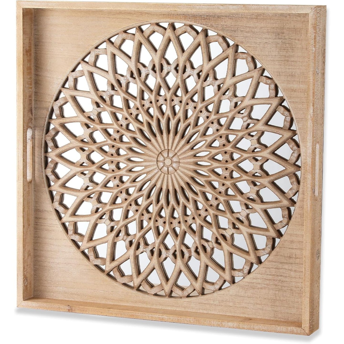 CozyHome Farmhouse Wood Mirror, Square Decorative Mirrors for Wall, Small Hanging Mirror, Wall Mirrors for Living Room, Bedroom, Dining Room, Entryway, Hallway, Wood Color,23.6?¡é???? X 23.6"