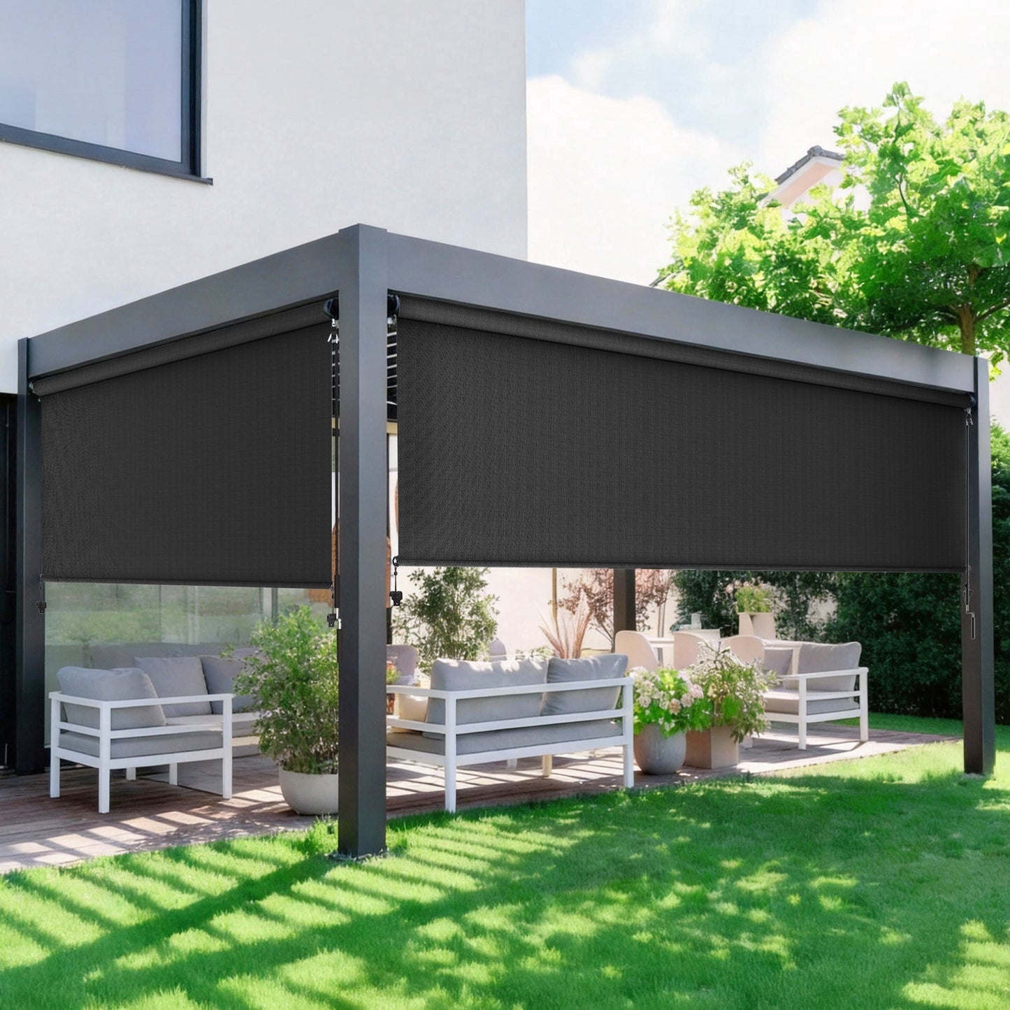 CozyHome Outdoor Roller Shade 10' x 8', Cordless Patio Shade Blind with Crank Handle, 95% UV Protection, Aluminum Privacy Sun Shade for Patio, Black