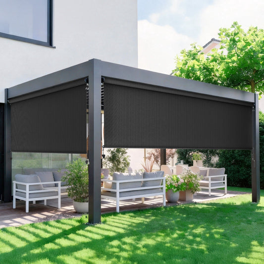CozyHome Outdoor Roller Shade 10' x 8', Cordless Patio Shade Blind with Crank Handle, 95% UV Protection, Aluminum Privacy Sun Shade for Patio, Black