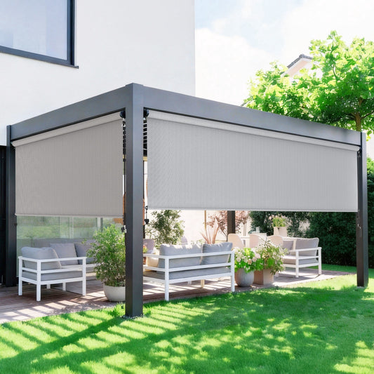 CozyHome Outdoor Roller Shade 10' x 8', Cordless Patio Shade Blind with Crank Handle, 95% UV Protection, Aluminum Privacy Sun Shade for Patio, Gray