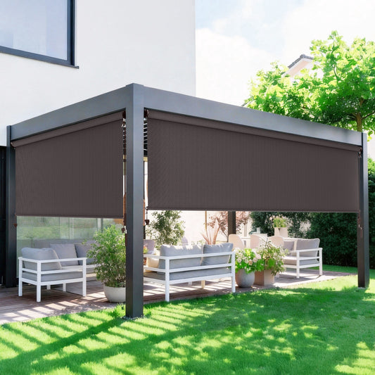 CozyHome Outdoor Roller Shade 10' x 8', Cordless Patio Shade with Crank Handle, 95% UV Protection, Aluminum Privacy Sun Shade for Patio, Brown