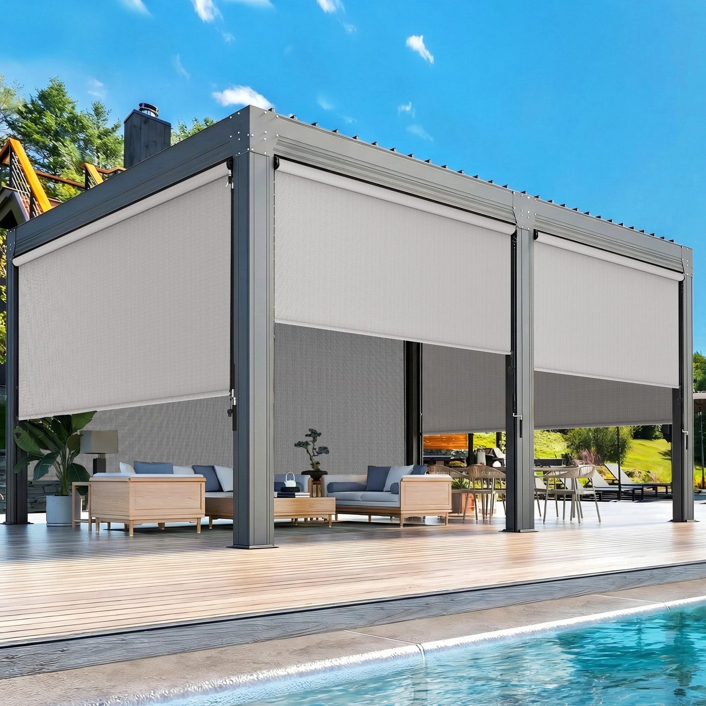 CozyHome Outdoor Roller Shade 6' x 6', Cordless Patio Shade with Crank Handle, 95% UV Protection, Aluminum Privacy Sun Shade for Patio, Gray