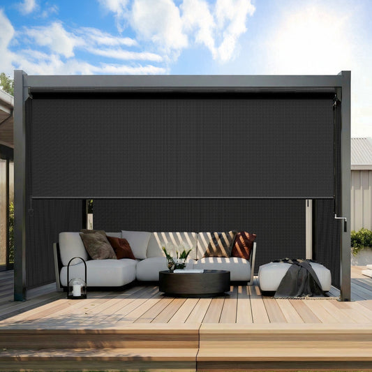 CozyHome Outdoor Roller Shade 6' x 8', Cordless Patio Shade with Crank Handle, 95% UV Protection, Aluminum Privacy Sun Shade for Patio, Black