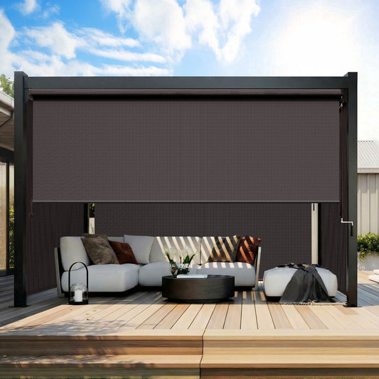 CozyHome Outdoor Roller Shade 6' x 8', Cordless Patio Shade with Crank Handle, 95% UV Protection, Aluminum Privacy Sun Shade for Patio, Brown