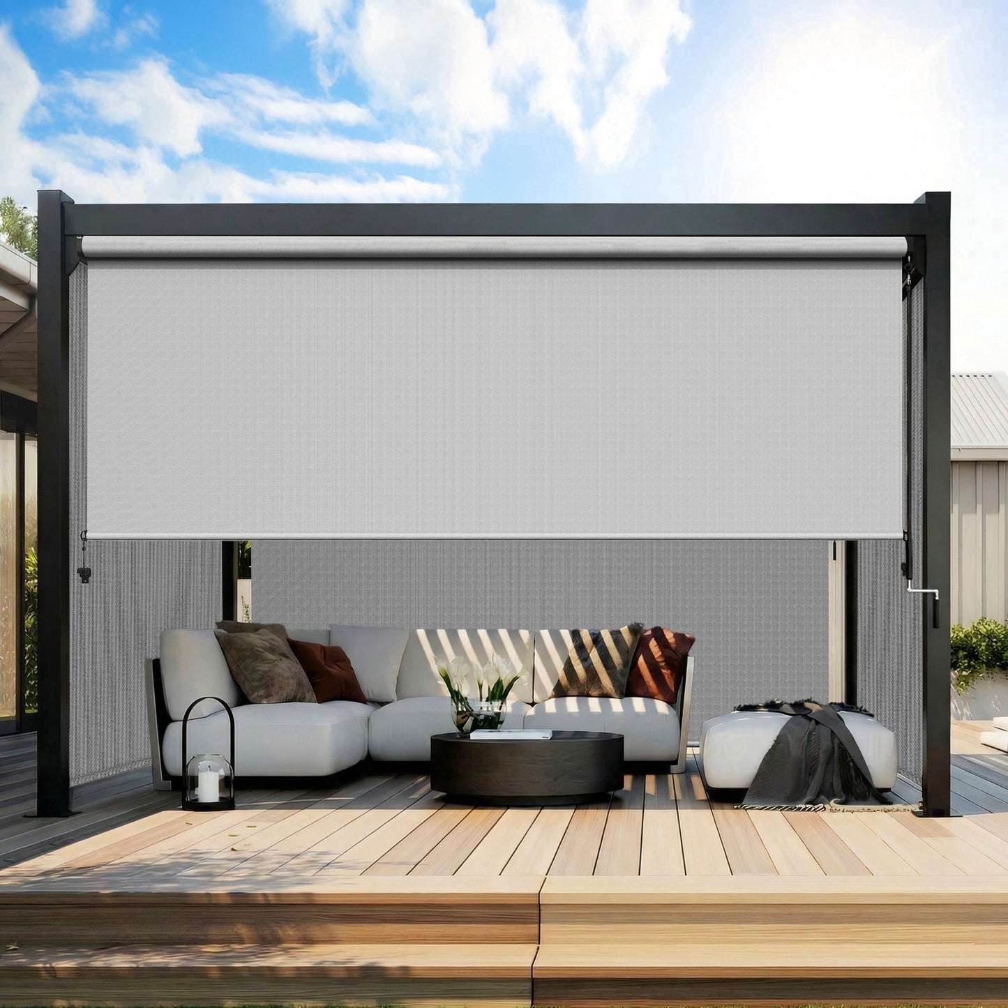 CozyHome Outdoor Roller Shade 6' x 8', Cordless Patio Shade with Crank Handle, 95% UV Protection, Aluminum Privacy Sun Shade for Patio, Gray