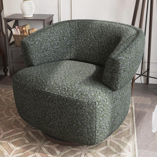 CozyHome Swivel Accent Chair, Fully Assembled Round Barrel Chairs, Oversized Upholstered Armchair with 360-Degree Base, Modern Club Chair for Living Room, Bedroom, Office, Green