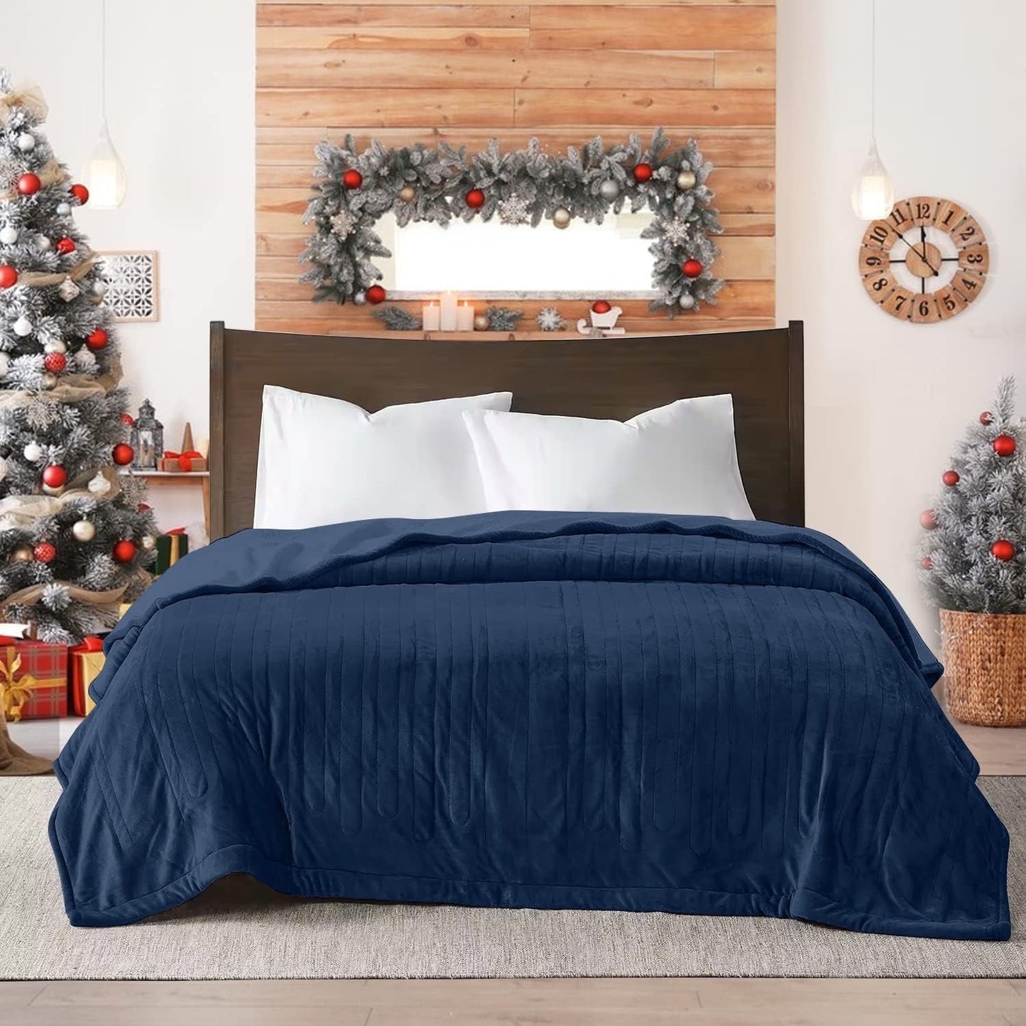 Electric Blanket King Size with Dual Controllers,10 Heating Levels& 12 hours Auto-off,Overheat Protection,Blue-2