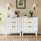 May in Color Fluted 3 Drawer Dresser Set of 2, Wood Closet Organizer for Bedroom, Living Room, Entryway, White