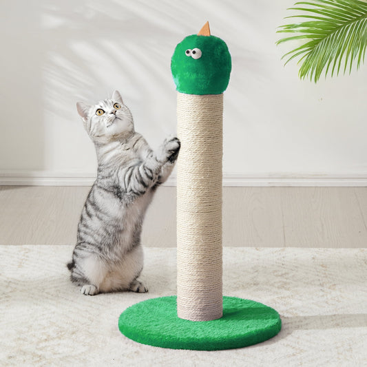 HEYNEMO 22" Cat Scratching Post, Sisal Cat Scratcher with Interactive Hanging Toy, Monster Scratch Pole for Indoor Cats, Cute Cat Scratch Post for Kittens & Large Cats, Green