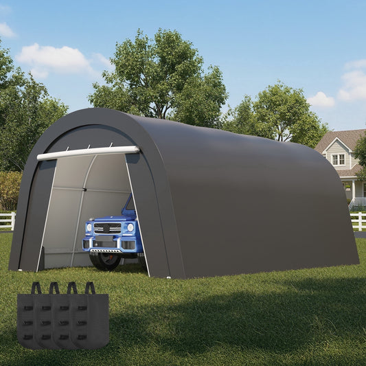 Heynemo 13' x 20' Outdoor Metal Carport with 4 Bags, Portable Garage with 2 Roll-up Doors, Storage Shelter Shed for Cars, Truck, or Garden Tools