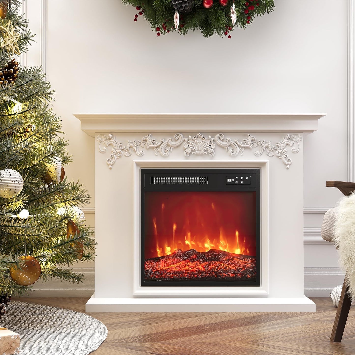Heynemo 18" Electric Fireplace Insert, Recessed Fireplace Heater with Remote Control, Small Heater with Low Noise, Adjustable Temperature, 8H Timer, Adjustable Flame Brightness, 110V/1500W, Black